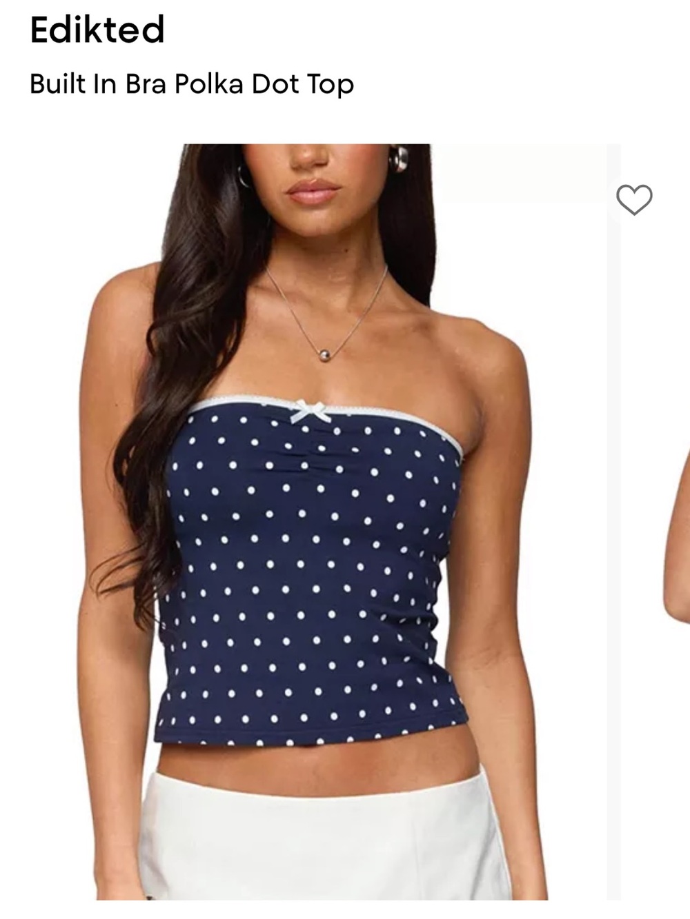Edikted Navy and White Polka Dot Strapless Camisole